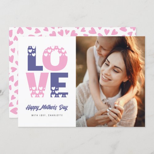 Purple Pink Love Hearts Photo Mothers Day Card