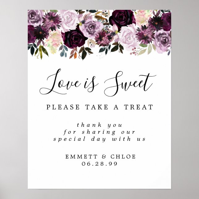 Purple Pink Love is Sweet Wedding Dessert Bar Sign (Front)