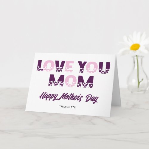 Purple Pink Love You Mom Photo Happy Mothers Day Card