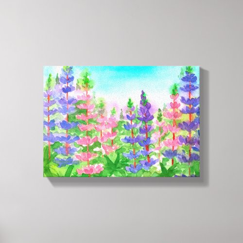 Purple Pink Lupines Watercolor Flowers Canvas Print