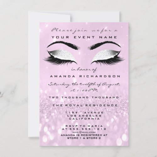 Purple Pink Makeup White Glitter 16th Bridal Showe Invitation