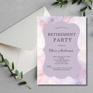 Purple Pink Marble Watercolor Retirement Party Invitation
