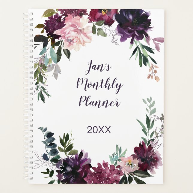 Purple Pink Mauve Lavender Watercolor Floral Planner (Front)