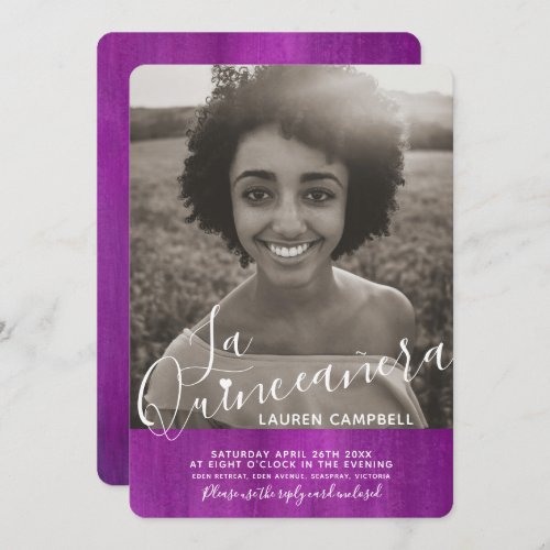 purple pink mauve modern art La Quinceaera photo Invitation