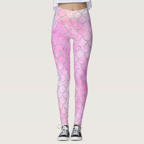 purple pink mermaid glitter sparkle sequin  leggings