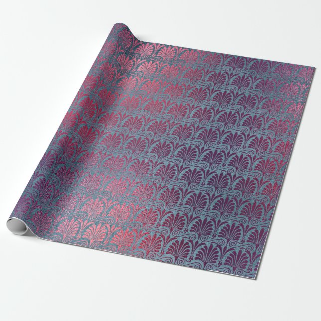 Purple Pink Metallic Art Deco Fans Wrapping Paper (Unrolled)