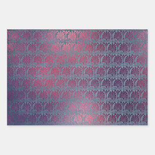 Purple Pink Metallic Art Deco Fans Wrapping Paper Sheets