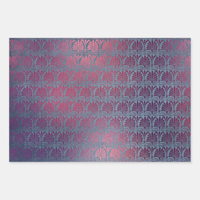 Purple Pink Metallic Art Deco Fans Wrapping Paper Sheets (Front)