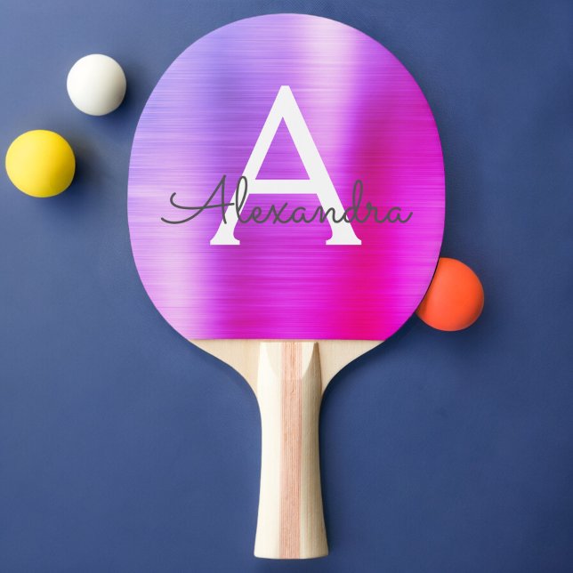 Purple Pink Metallic Foil Monogram Name Initial Ping Pong Paddle (Creator Uploaded)