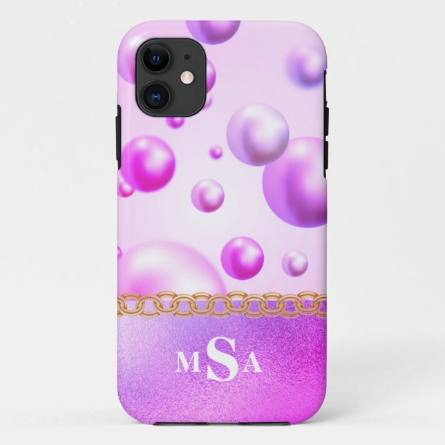 Purple Pink Metallic Monogram Bubbles Girly Glam Case-Mate iPhone Case (Back)