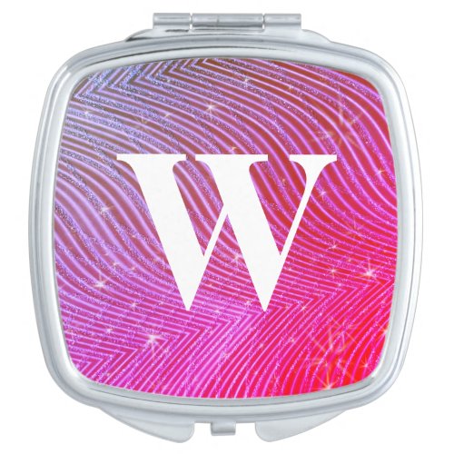 Purple Pink Miami Neon Wedding Glitter Monogram Compact Mirror