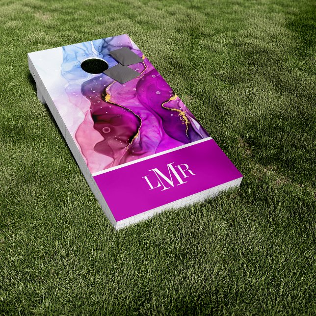 Purple Pink Modern Abstract Monogram Corn Hole Set (Creator Uploaded)
