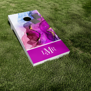 Purple Pink Modern Abstract Monogram Corn Hole Set