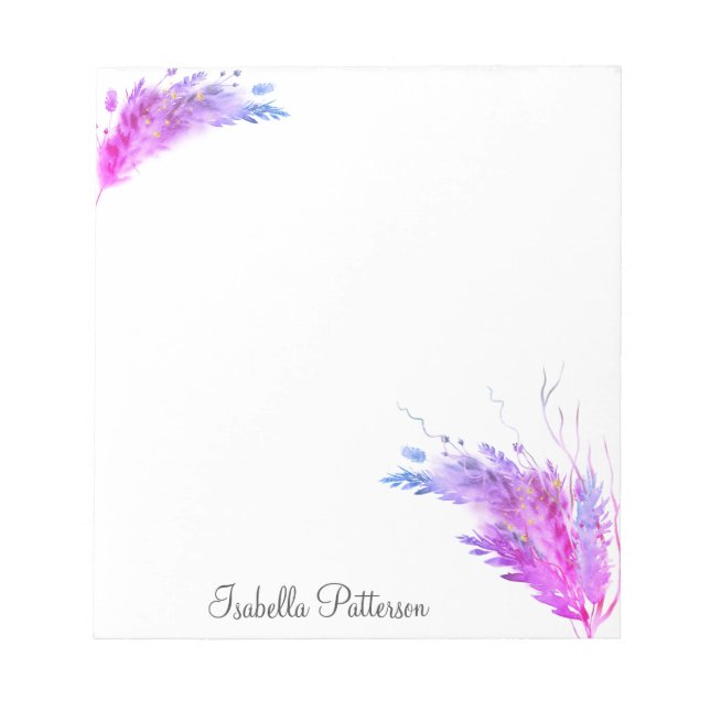 Purple Pink Modern Boho Pampas Grass Foliage Notepad (Front)