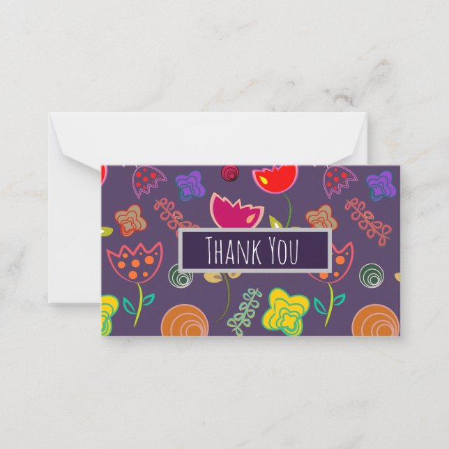 Purple pink modern floral note card (Front)