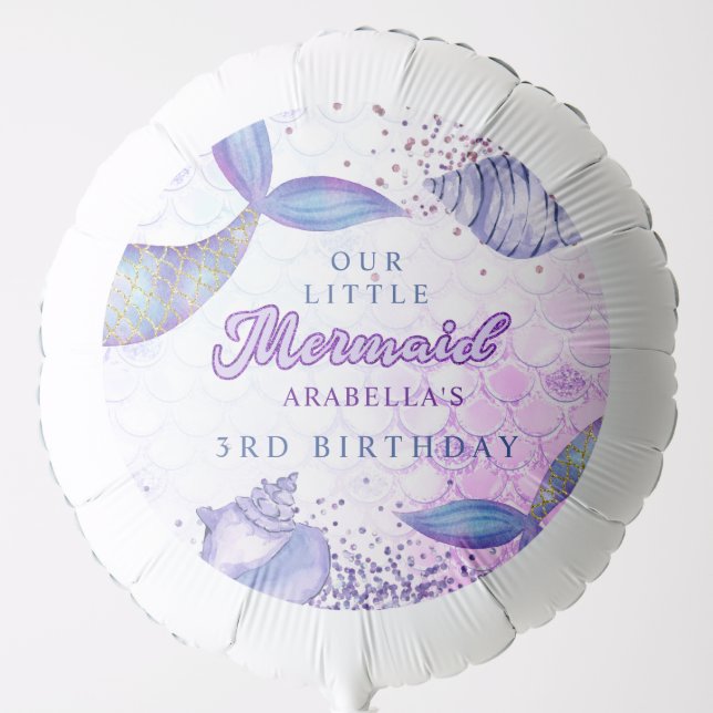 Purple Pink Modern Glitter Mermaid Birthday Balloon (Front)