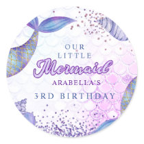 Purple Pink Modern Glitter Mermaid Birthday Classic Round Sticker