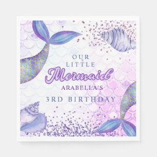 Purple Pink Modern Glitter Mermaid Birthday Napkins