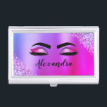 Purple Pink Monogram Glitter Eyelashes Modern Business Card Case<br><div class="desc">Purple and Pink Faux Foil Metallic Sparkle Glitter Brushed Metal Monogram Name and Initial Eyelashes (Lashes),  Eyelash Extensions and Eyes Business Card Holder. This makes the perfect sweet 16 birthday,  wedding,  bridal shower,  anniversary,  baby shower or bachelorette party gift for someone decorating her room in trendy cool style.</div>