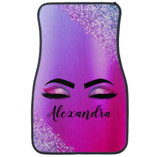 Purple Pink Monogram Glitter Eyelashes Modern Car Car Floor Mat