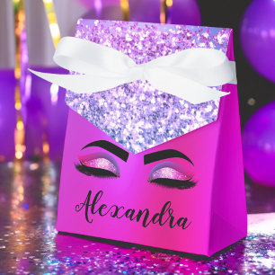 Purple Pink Monogram Glitter Eyelashes Modern Favor Boxes