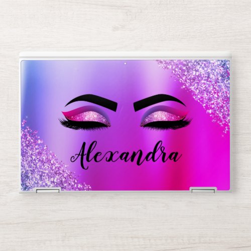 Purple Pink Monogram Glitter Eyelashes Modern HP Laptop Skin