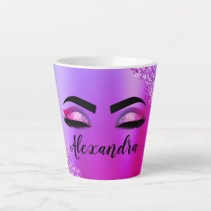 Purple Pink Monogram Glitter Eyelashes Modern Latte Mug
