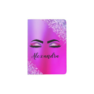 Purple Pink Monogram Glitter Eyelashes Modern Passport Holder