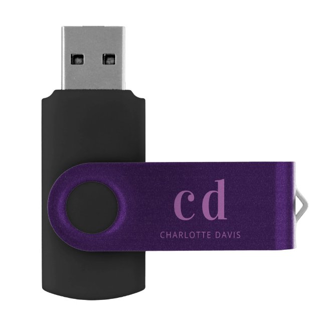 Purple pink monogram initials name flash drive (Opened)