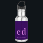 Purple pink monogram initials name modern stainless steel water bottle<br><div class="desc">A deep purple background. Pink colored text. Personalize and add your monogram initials and your name.</div>