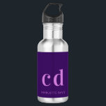Purple pink monogram initials name modern stainless steel water bottle<br><div class="desc">A deep purple background. Pink colored text. Personalize and add your monogram initials and your name.</div>