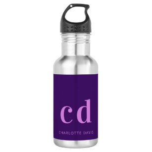 Purple pink monogram initials name modern stainless steel water bottle