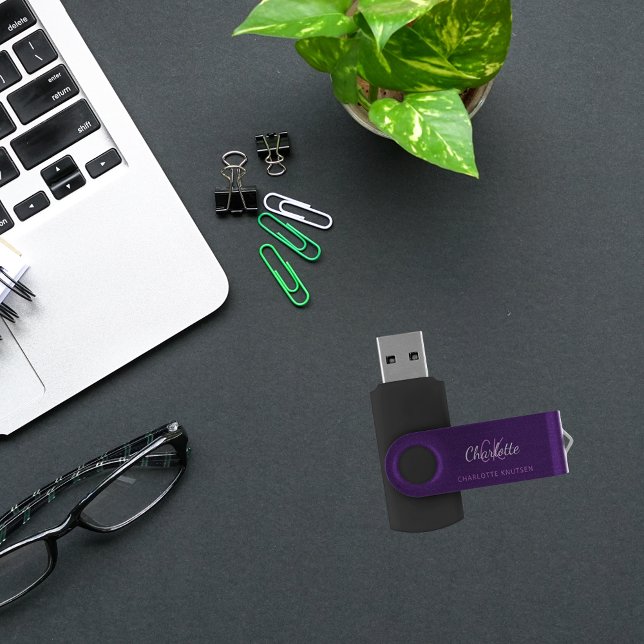 Purple pink monogram name script flash drive (Creator Uploaded)