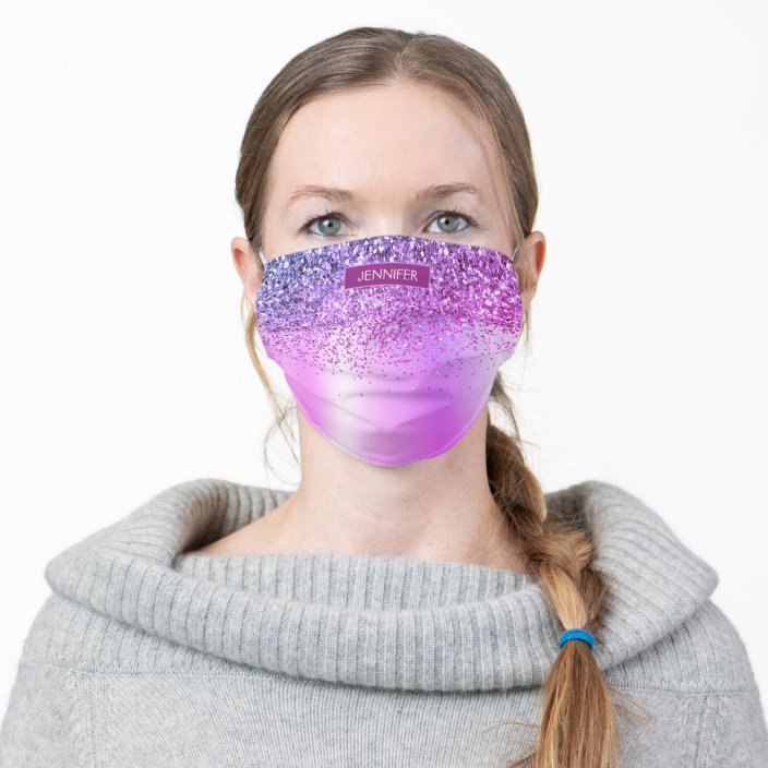 Purple Pink Monogrammed Glitter & Sparkle Adult Cloth Face Mask