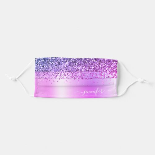 Purple Pink Monogrammed Script Glitter  Sparkle Adult Cloth Face Mask