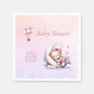 Purple Pink Moon Dreamy Baby Bear Baby Shower Napkins