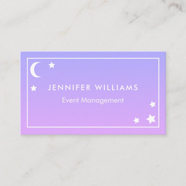 Purple Pink Moon & Stars Business Cards (Front)