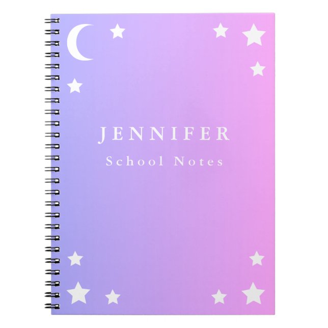 Purple Pink Moon & Stars Spiral Notebook (Front)