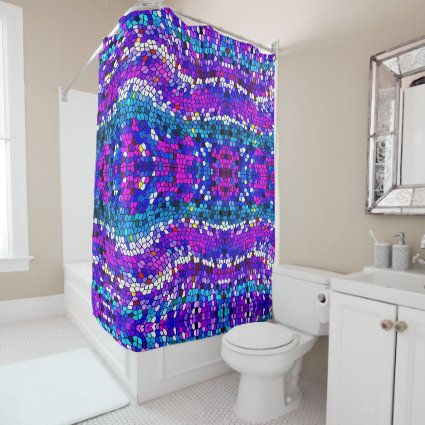 Purple Pink Mosaic Tile Pattern Shower Curtain