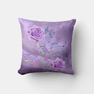 Purple & Pink Music Notes & Roses Square Pillow