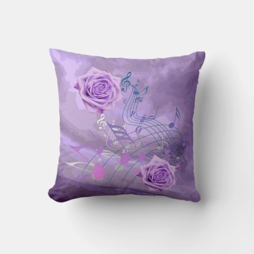 Purple  Pink Music Notes  Roses Square Pillow