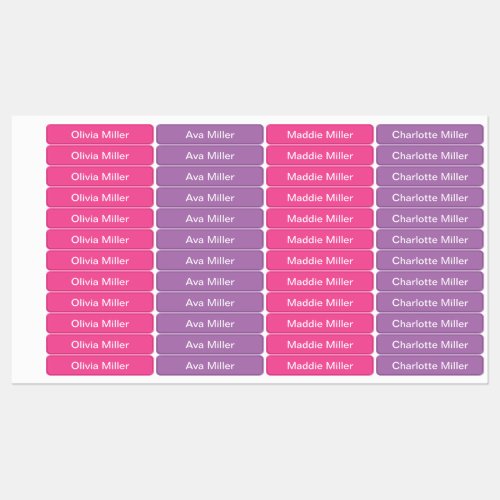 Purple pink name labels for school camp daycare