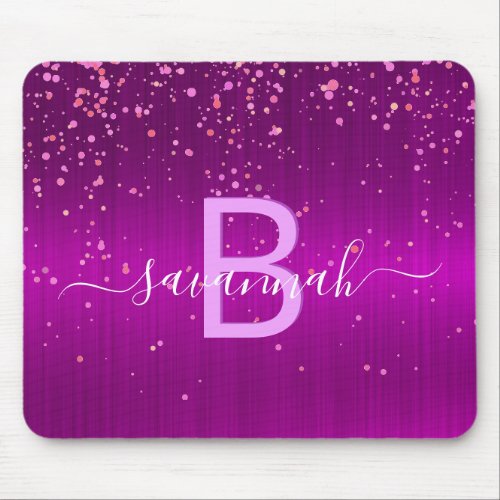 Purple pink name monogram script mouse pad