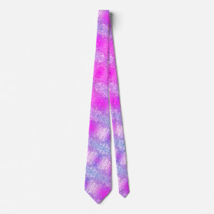 Purple Pink Neon Chiny Glitter Sparkle Drips Party Neck Tie