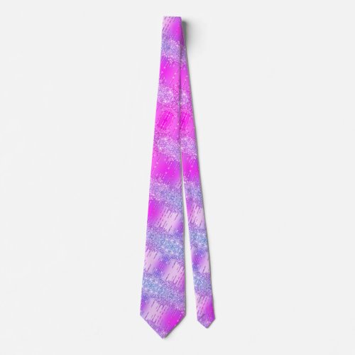Purple Pink Neon Chiny Glitter Sparkle Drips Party Neck Tie