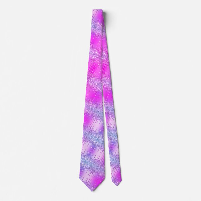 Purple Pink Neon Chiny Glitter Sparkle Drips Party Neck Tie (Front)