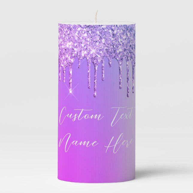 Purple Pink Neon Glitter Candle with Custom Text (Front)