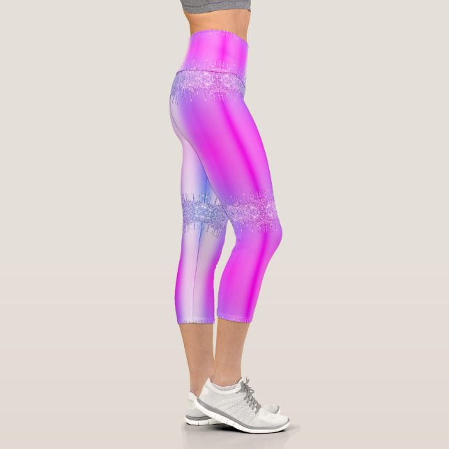 Purple Pink Neon Glitter Drips Capri Leggiings (Right)