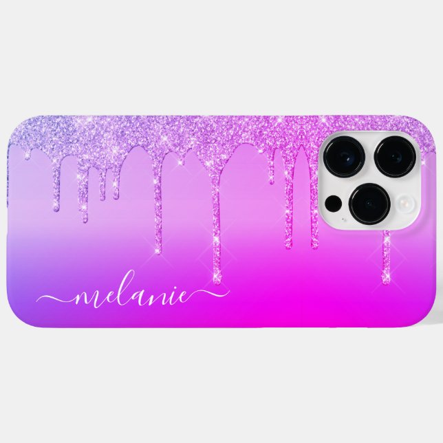 Purple Pink Neon Glitter Personalized Custom Name Case-Mate iPhone Case (Back (Horizontal))