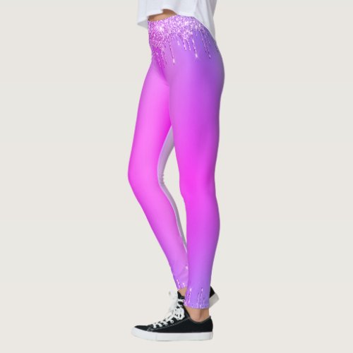 Purple Pink Neon Glitter Sparkle Drips Dance Night Leggings